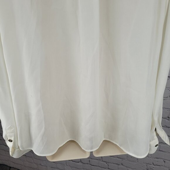Chico's Ivory White Semi Sheer Button Up Roll Tab Long Sleeve Shirt Top 2 US 12 - Picture 8 of 14